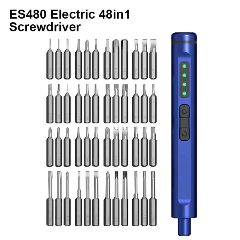 ABBO-48Pcs A2 Alloy Steel Bit Set ES480 Electric Screwdriver With LED Light For Computer Phone Dismantling Repair Kit Tool