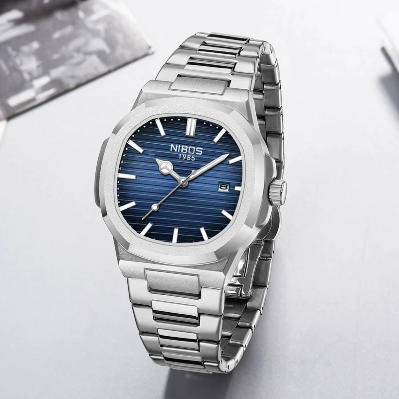 

NIBOSI Роскошные мужские наручные часы квадратные водонепроницаемые деловые спортивные кварцевые часы для мужчин светящаяся дата мужские часы из нержавеющей стали