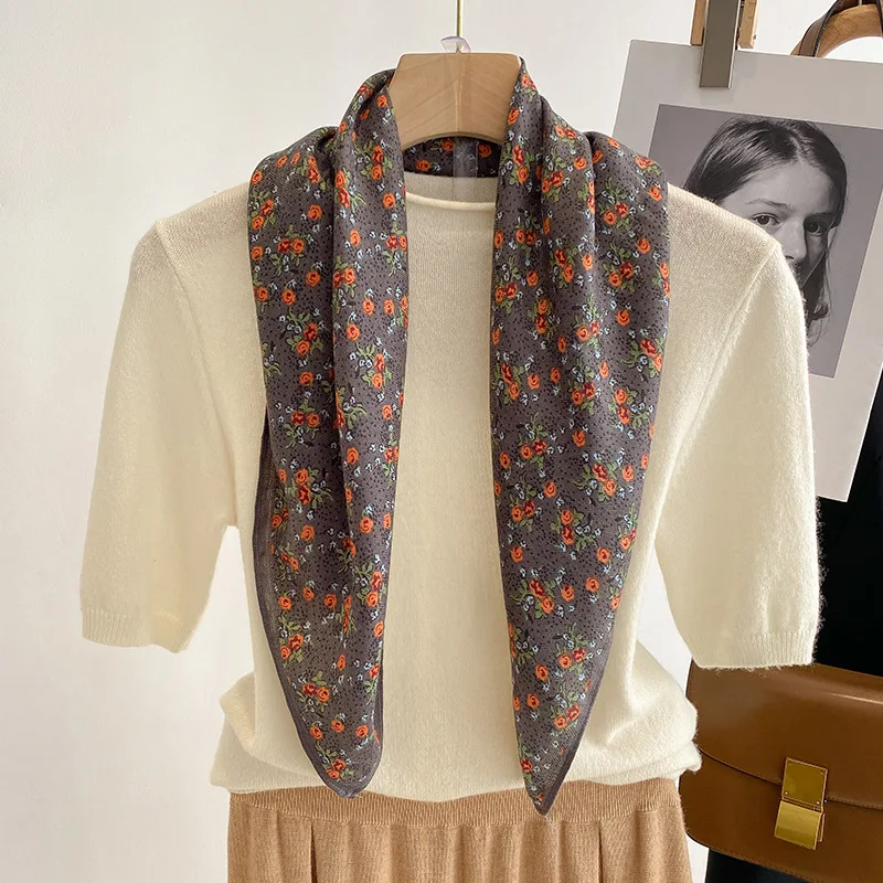Fashion 70cm Cotton Square Scarf Women Floral Print Design Bandanas Lady Scarves Headband Accessories Handkerchief Hair