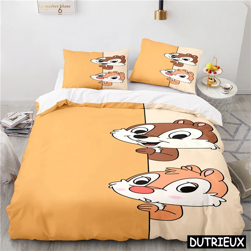 Imagem -02 - Cute Disney Chip n Dale Bedding Grupo Capa de Edredão Queen e King Size Colcha Macia com Fronha Tecido Caseiro