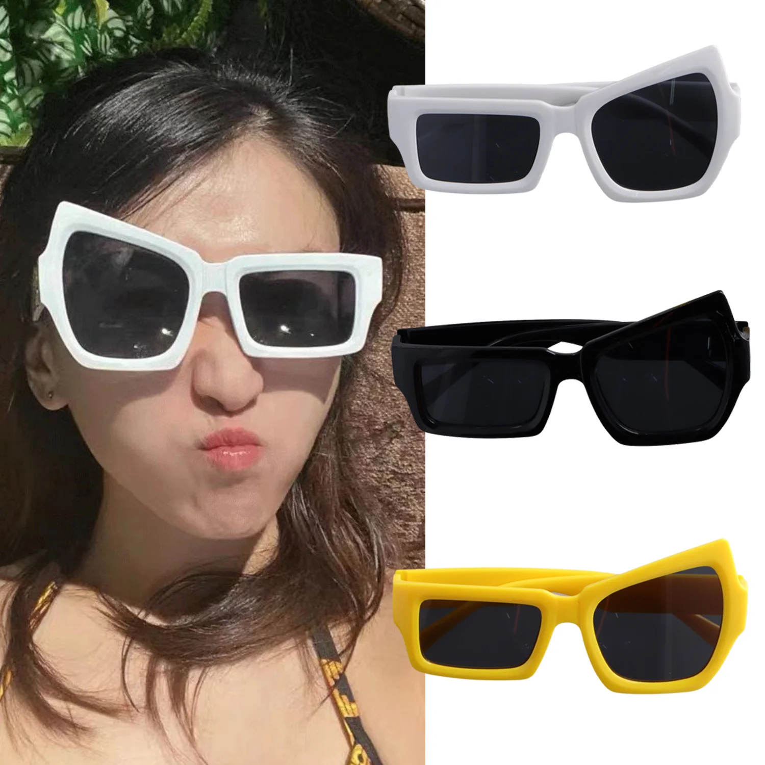 Fashion Hip Hop Funny Sun Glasses With Raised Eyebrows On One Side Irregular Personality Sunglasses UV400 Sunglass For Men Women image 2