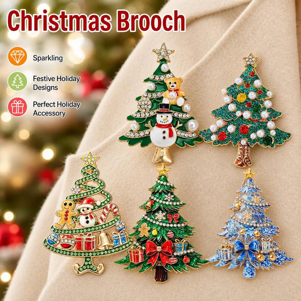 Christmas Tree Enamel Lapel Pin Red Green Gold Glitter Detail Versatile Festive Brooch For Secret Santa Stocking Filler Gift