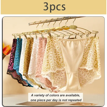 3pcs Sexy Lace Panties Women's Underpants Solid Color Large Size High waist Briefs Breathable Lift buttocks Female Underwear