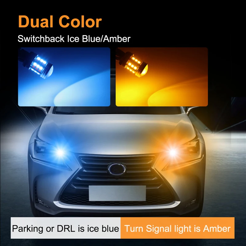 Bombilla Led de doble Color para coche, lámpara de señal de giro DRL, interruptor de 12V, BAY15D P21 1157/5W T20 7443 W21/5W T25 3157 P27/7W