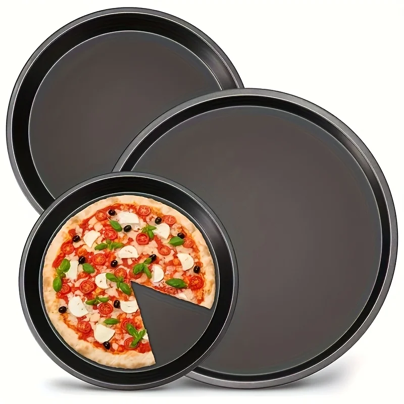 Non-Stick Pizza Pan Set, Round Carbon Steel Oven Tray with Holes for Crispy Crust Bread, Commercial Quality