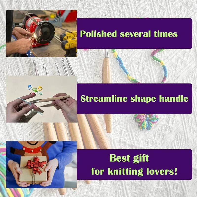 8 pezzi di uncinetti in legno 3.0mm-6.5mm, Set di uncinetti con manico ergonomico