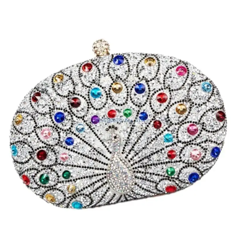 

340D Women's Evening Bag Peacocks Handbag Sparkling Rhinestones Clutch Purses Shoulder Bag for Wedding Party Cocktail Prom