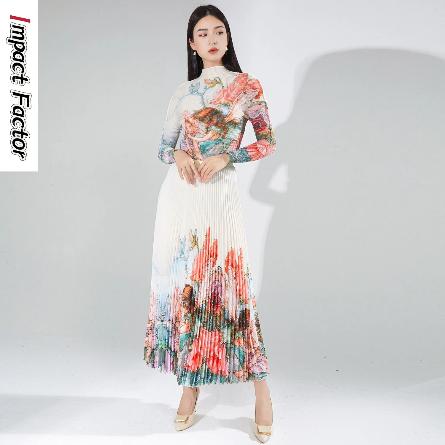 

Design Sense Niche Set, Fashionable and Age Reducing Western-style Printed Top, High Waisted Skirt, Three House Two-piece Set