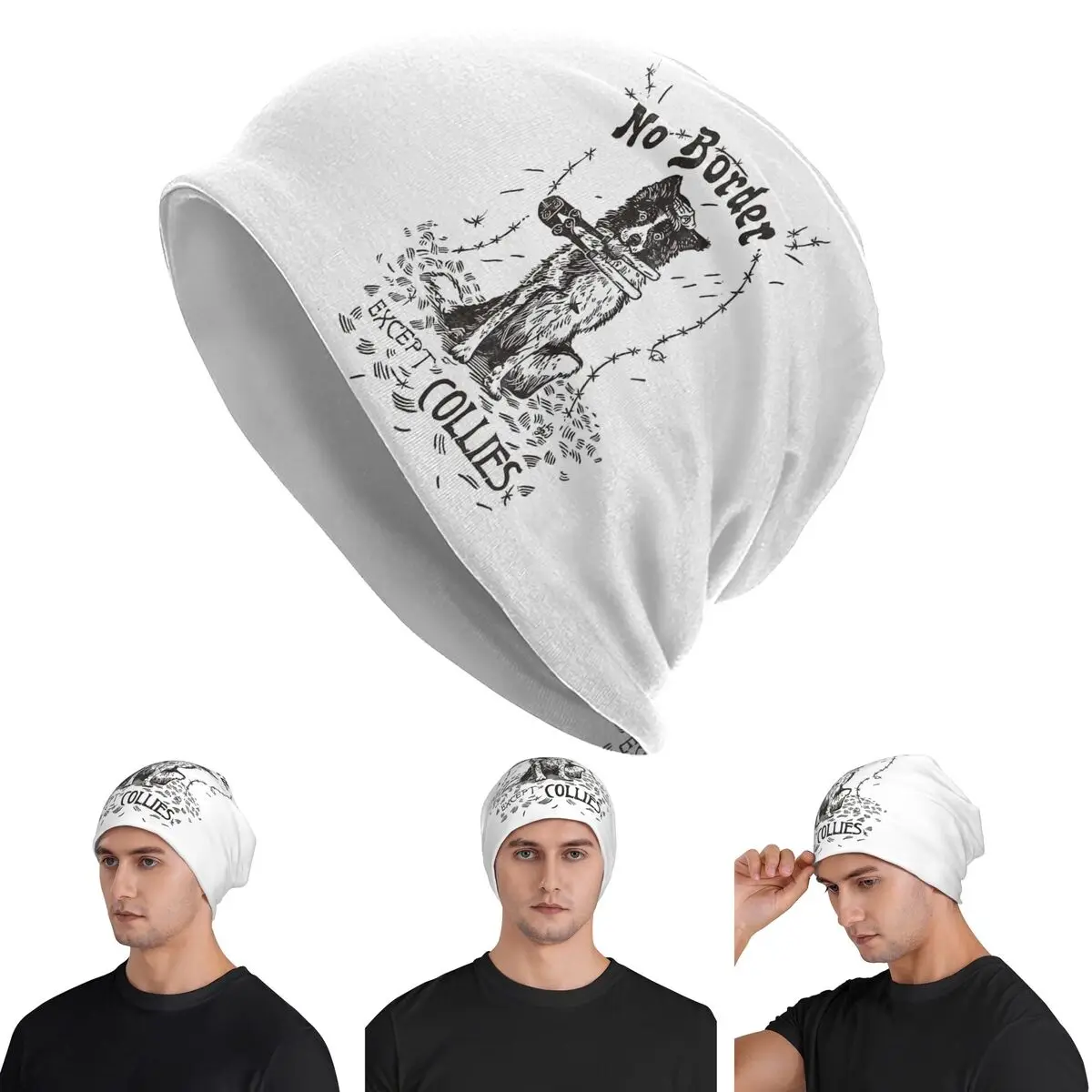 No Border Except Collies Warm Knitted Cap Hip Hop Bonnet Hat Autumn Winter Outdoor Beanies Hats for Unisex Adult