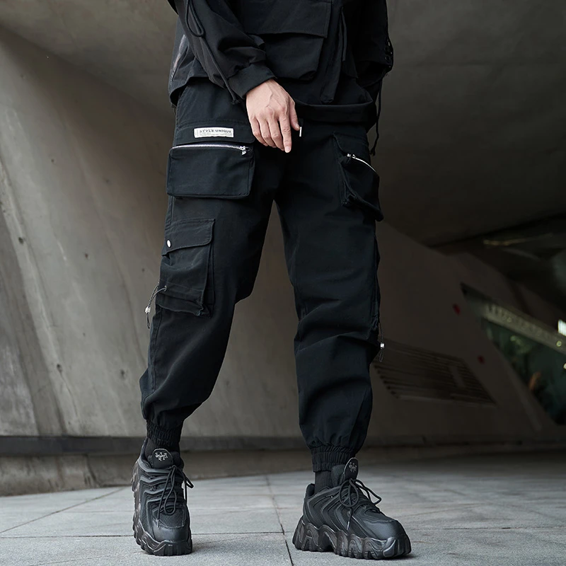 Pantalones Cargo de cintura elástica para hombre, pantalón estilo Hip Hop, holgado, con bolsillos militares, a la moda, para correr