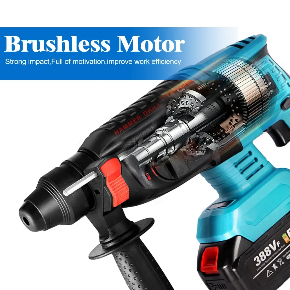 26MM Brushless Electric Hammer Cordless Impact Drill 4 Function Rechargeable Screwdriver Power Tool For Makita 18V Battery