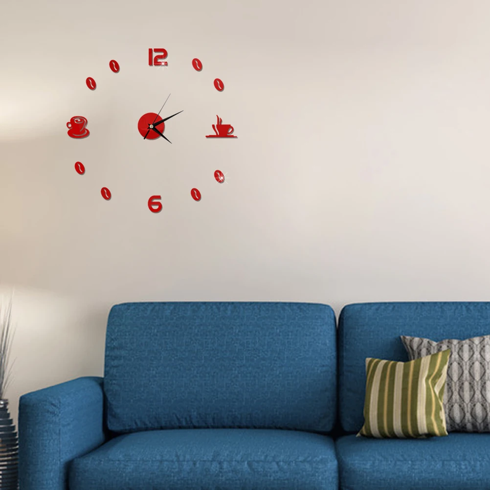

Diy Acrylic Mirror Coffee Cup Wall Clock Self-Adhesive Waterproof Steam Resistant Non-Toxic Easy Apply Decor For Home Office