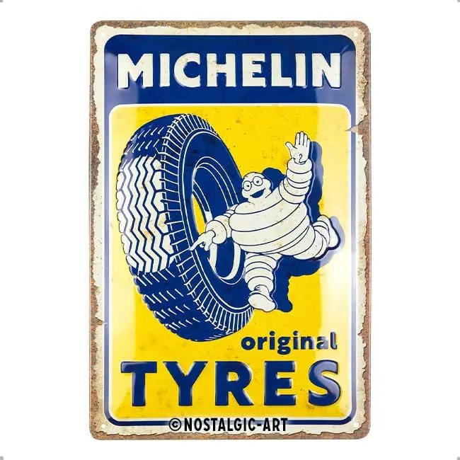 Panneau rétro en étain d'art nostalgique, 7,9" x 11,8", Michelin – Tyres originaux – Idée cadeau pour les fans de moteur, licence officielle Produ