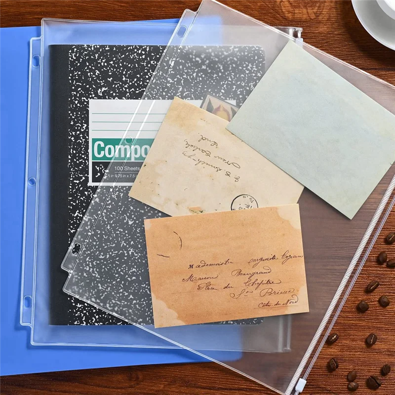 효율적인 12Pcs 바인더 파우치 루스 리프 파일링 문서 보관 가방 11.4In X 9.4In 3 링 빈용 방수 PVC 바인더 포켓