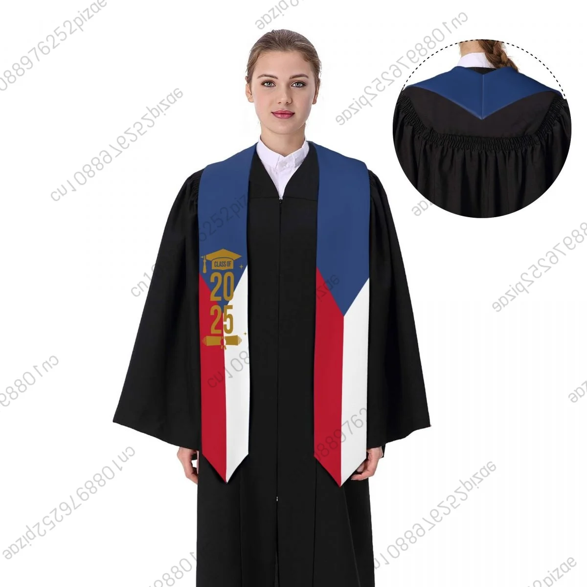 

New Czech Republic Flag Class Of 2025 183*13CM Graduation Stole Sash Scarf For International Students Proud