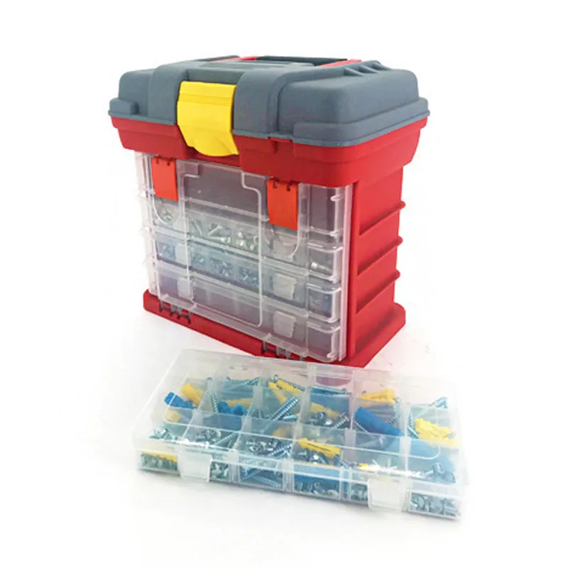 1PC Multifunctional Hardware Storage Box 4-layer Portable Parts Tool Box Transparent Plastic Boxe Fishing Accessories Tool Case