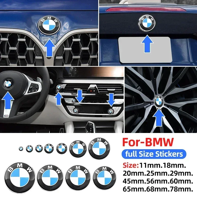 for Bmw Epoxy/Aluminum 11 18 20 25 29 45 56 60 65 68 78mm Car Wheel Cap Sticker Steering Label Decal Badge Covers Logo stickers