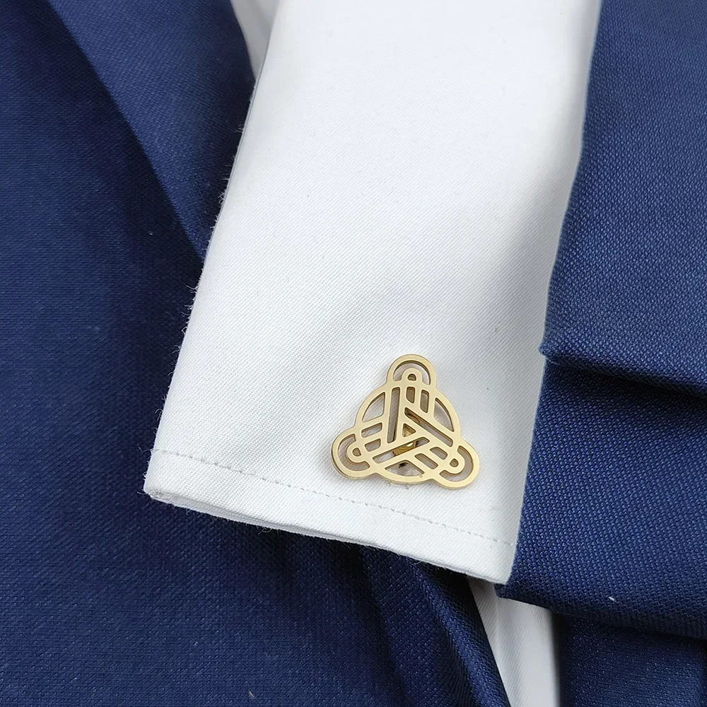 Stainless Steel triangle Kettle knot Symbol Cufflinks for Mens silver gold black French Suit Shirt Sleeve Buttons Gifts for Men