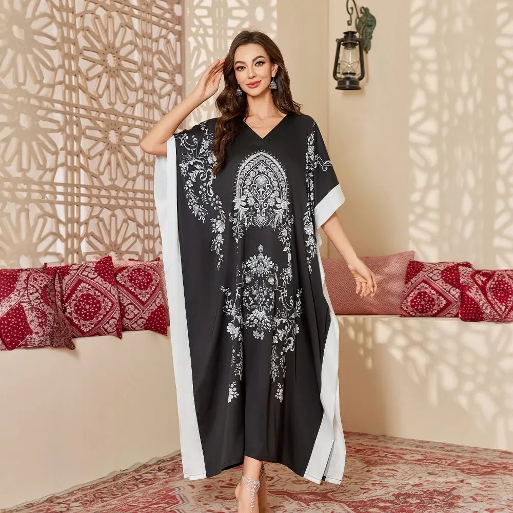 Pakaian Tidur Jubah Panjang Wanita Musim Semi Musim Panas Gaun Jubah Mandi Kimono Bunga Print Gaun Malam Satin Sutra Longgar Baju Rumah