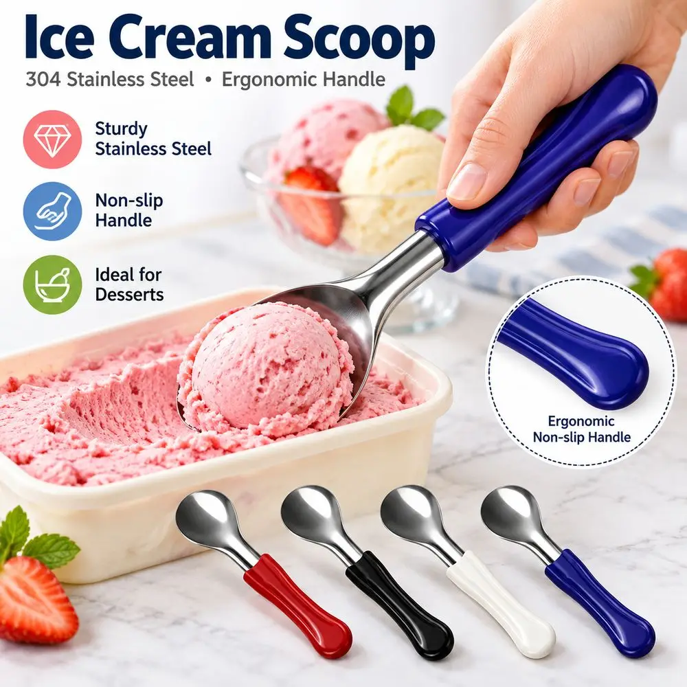 Durable Stainless Steel Ice Cream Spade Contoured Handle Reusable Gelato Spatula Broad Head Kitchen Tools Dessert Shaping