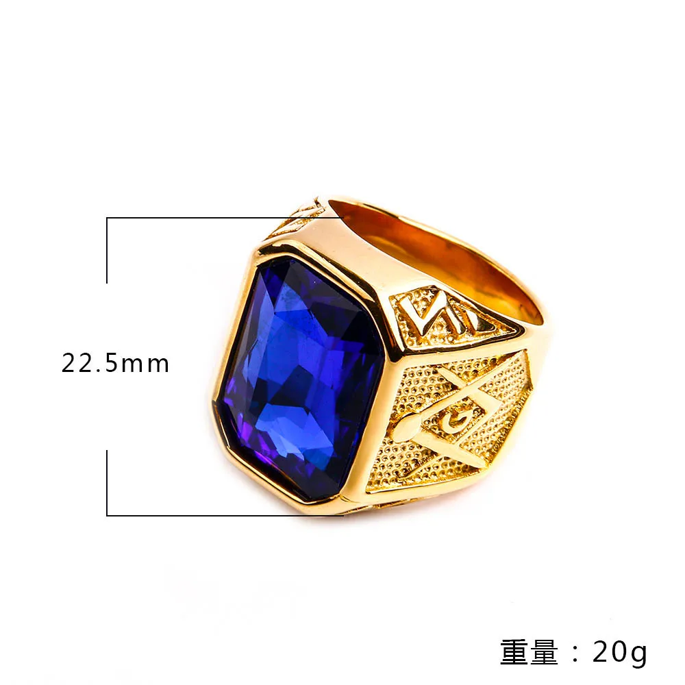 Punk Creative Multi Colored Stone Ring for Men Women Party Vintage Stainless Steel Masonic Letter G Ring Jewelry Gift Wholesale