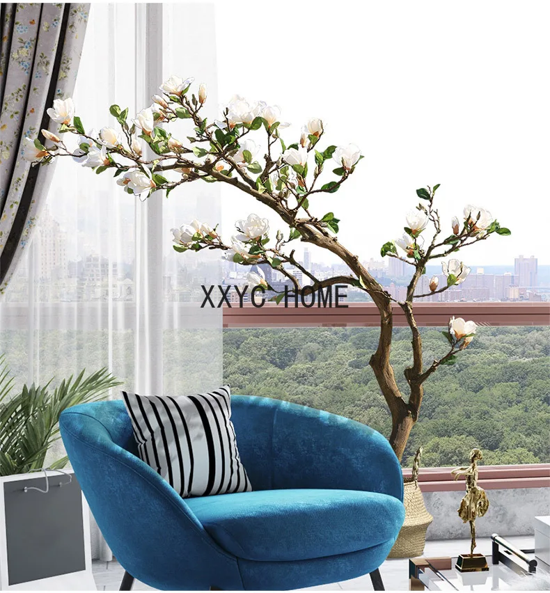 

Simulation Magnolia Tree Large Ground Floriculture Fake Trees Show Window Decoration Solid Wood Plant Living Room Decoration