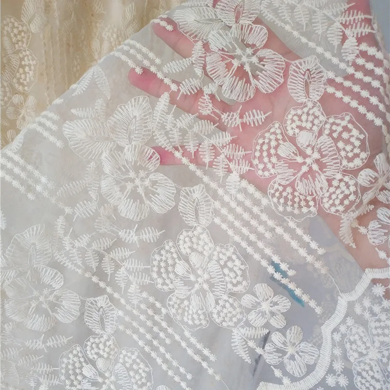 

Organza Water-soluble lace fabric elegant floral lace embroidery fabric 130cm wide for wedding dress dress home décor mesh tulle