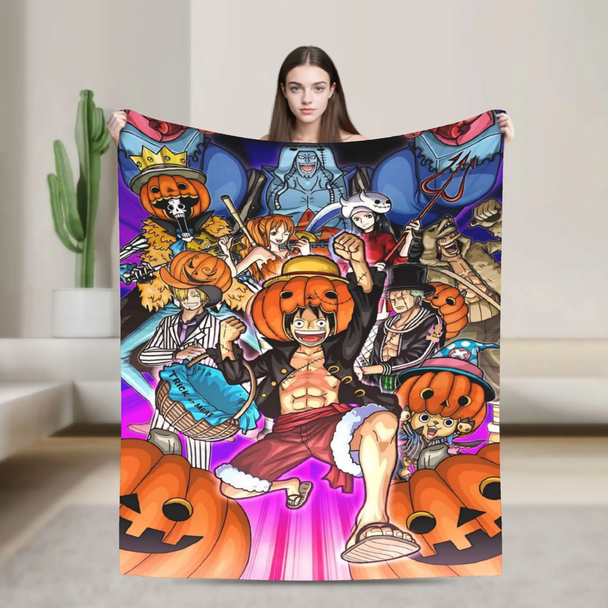 Comfortable o-One-p-Piece-e onepieces Halloween luffys pumkin Blanket Merch Room Decorative Throw Blankets Lightweight Fleece