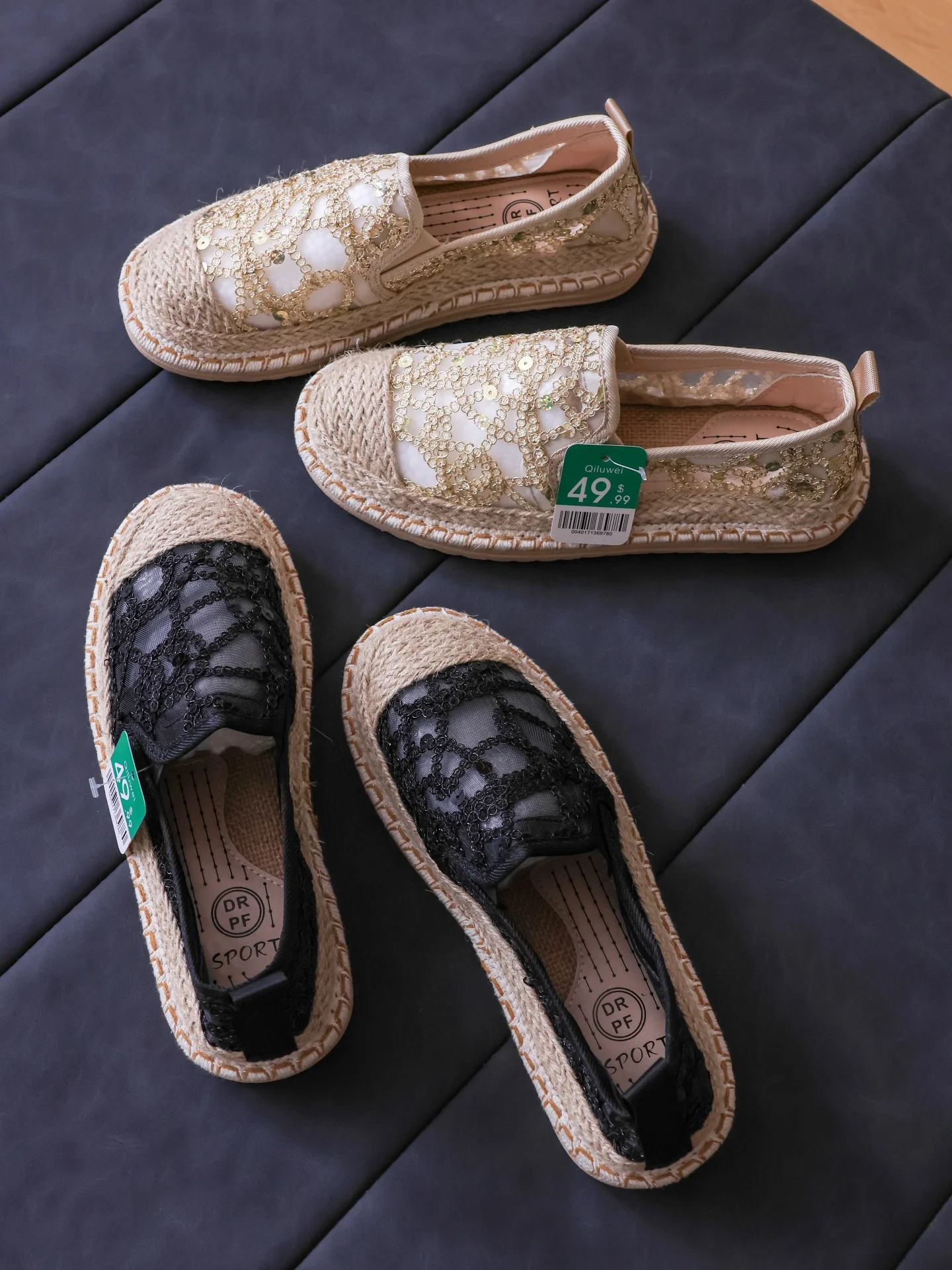 Women's Fishing Shoe Thick Bottom Linen Slip-On Breathable Mesh Net Shoe Flat Bottom Lace Fashion Casual Summer Shoe
