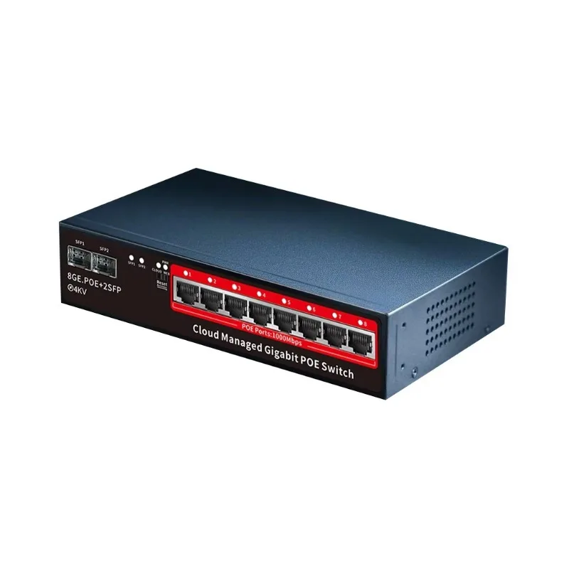 Cloud Managed 8-Port PoE Gigabit Switch with 2 SFP Uplink Ports for Security Cameras IP Cameras and Small Business Networks