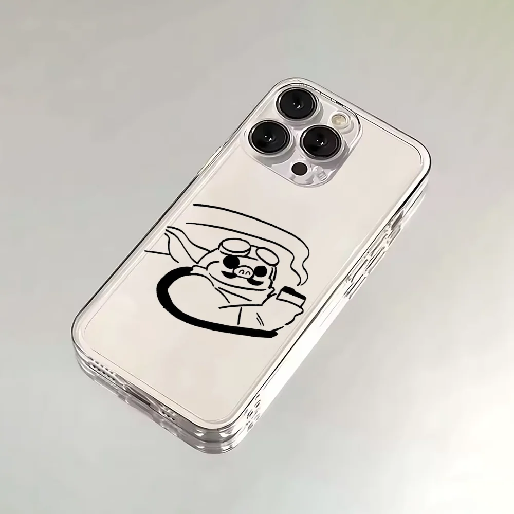 حافظة هاتف على شكل خنزير أحمر رائع من كارتون لاين لهاتف آيفون 16,15,14,13,12,11 Plus,Pro,Max,XR,XS,Plus,E,غطاء ناعم شفاف صغير