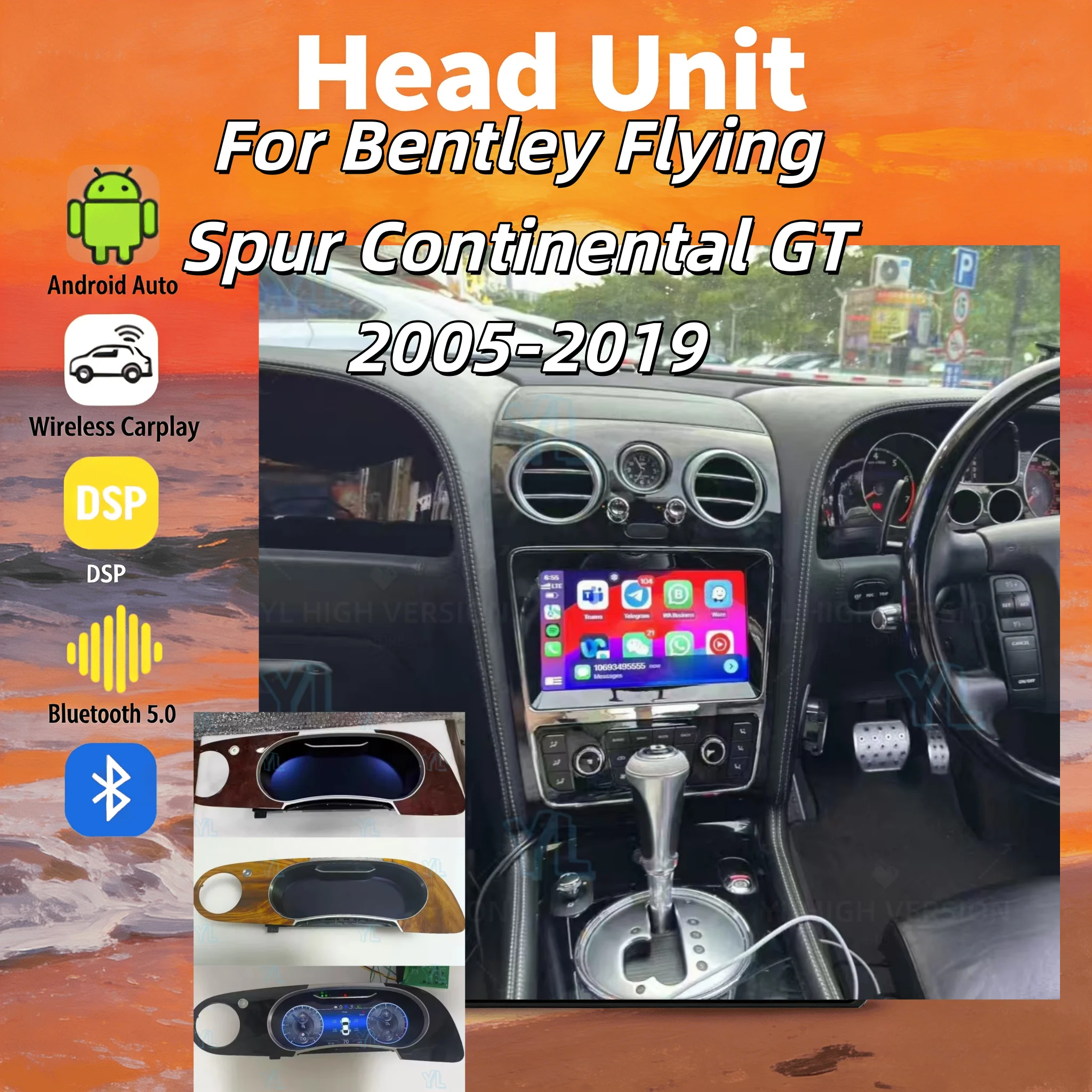 

ym Car Android 14.0 Touch Screen For Bentley Bentayga Flying Spur Continental GT 2005-2019 GPS Radio Wireless CarPlay Head Unit