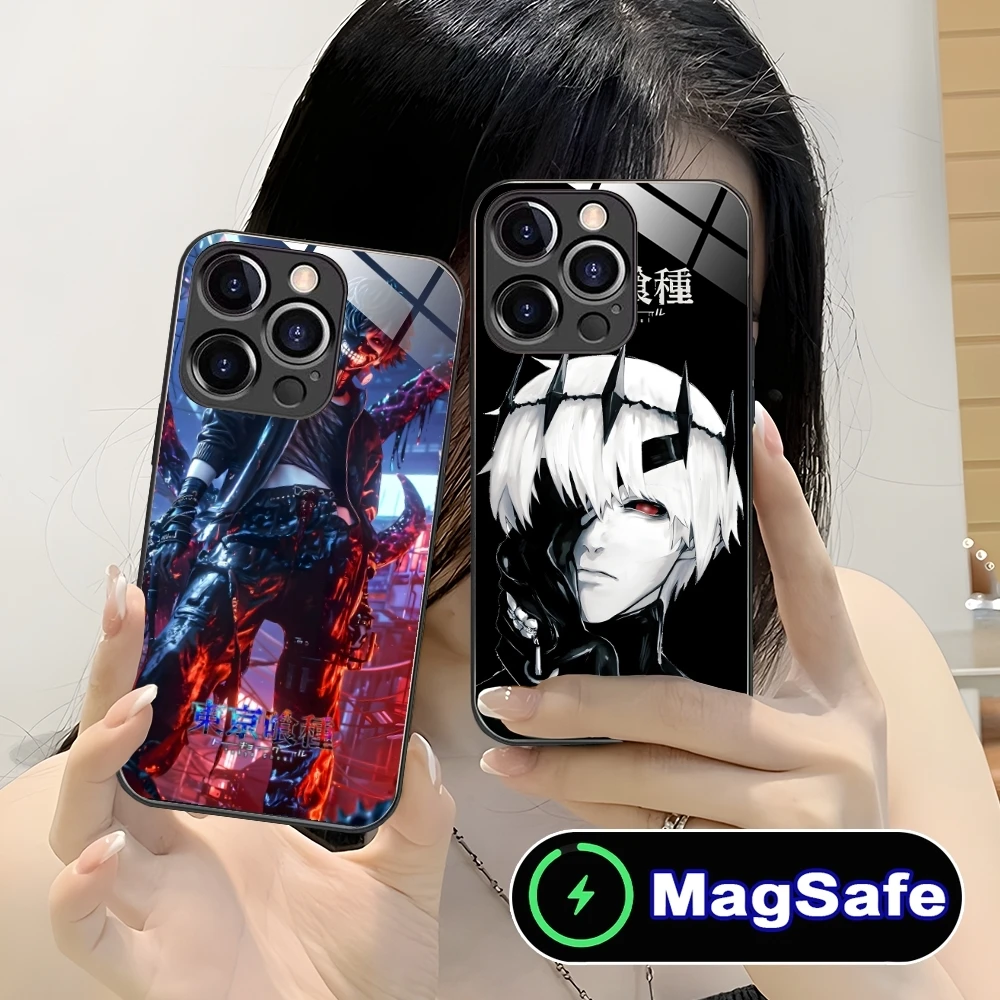 Tokyo Ghoul Kaneki Mobile Cell Phone Case for iPhone 16 15 14 13 12 11 Pro Max Plus Mini MagSafe Wireless Charging Glass Cover