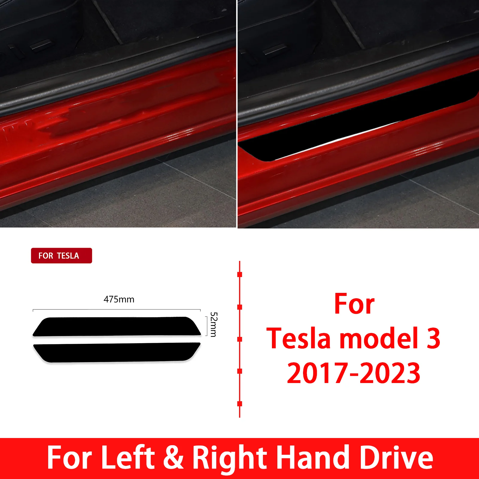 For Tesla Model 3 2017-2023 Piano Black Front Door Sill Trim Cover Sticker Precise Fit Door Entry Guard Interior Accessories