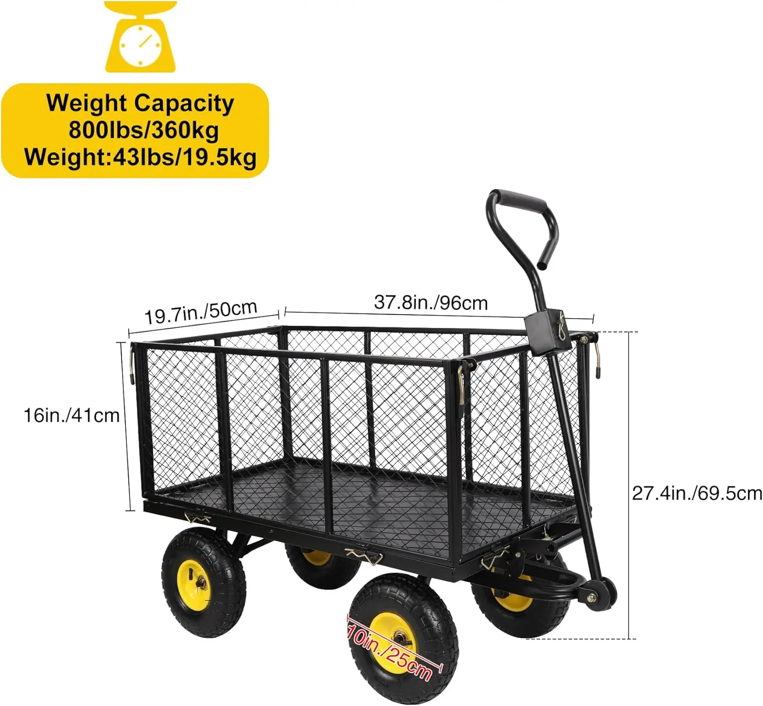 

Oversized Steel Dump Garden Carts on Wheels, 800lbs Heavy Duty Pullable Utility Garden Wagon Carts with Removable Sides