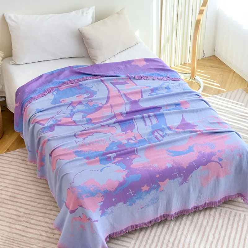 

Purple Cartoon Bamboo Cold Blanket Summer Cool Towel Blanket Nap Sofa Bed Air-conditioning Cooling Travel Throw Cover 150x200cm