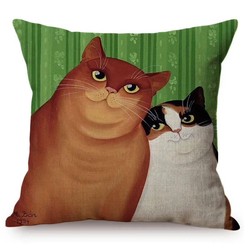 Cats And Dog European Style Sketch Art Simple Indoor Sofa Decorative Throw Pillow Case Cotton Linen Square Cushion Cover 45x45cm