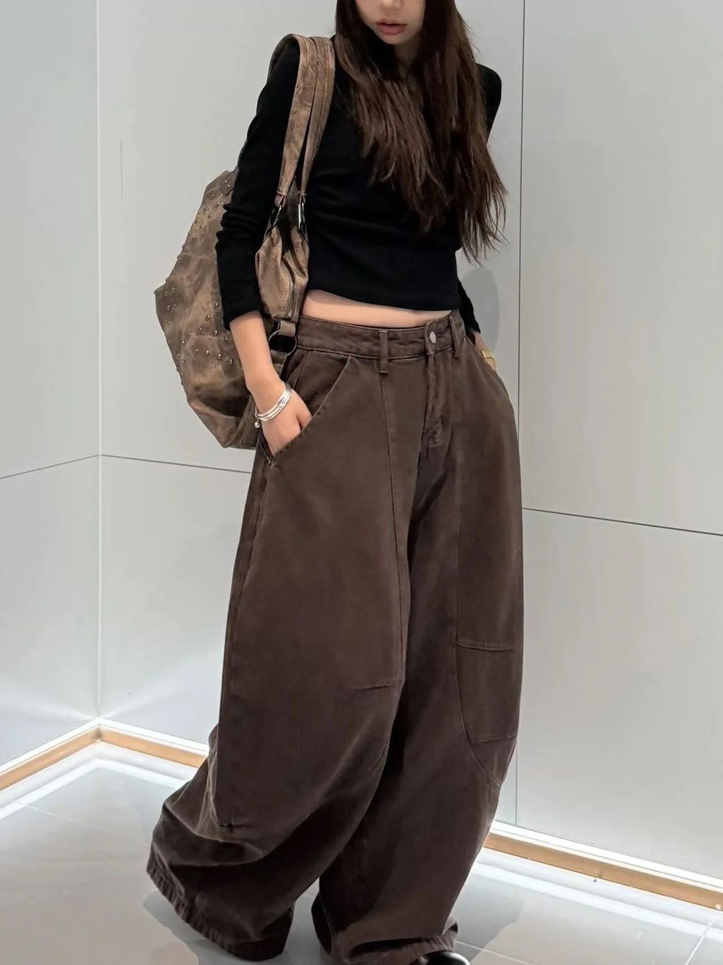 American High Street Loose Knife  Denim Jeans Women's Autumn New Design Sensation Drape Slimming Wide Leg Floor-Length Pants