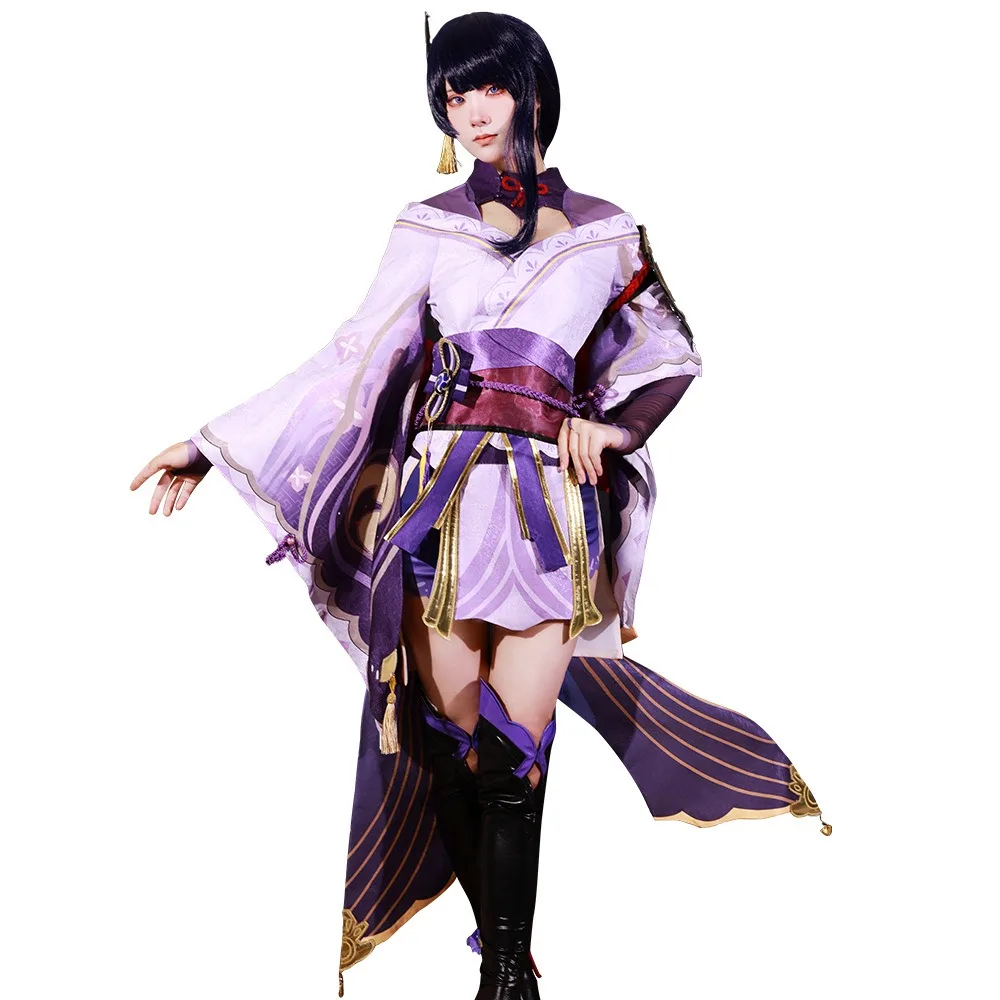 Genshin Impact Raiden Shogun Cosplay Traje para Mulheres, Uniforme Conjunto Completo, Vestido Anime, Halloween, Carnaval, Roupas de Festa, Jogo