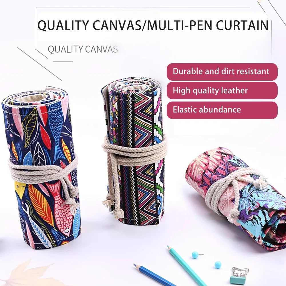 Pen Curtain Roll Pen Bag 72 Hole Large Capacity Dedicated Storage Bag Canvas Pen Box Art Supplies for Elementary School Students