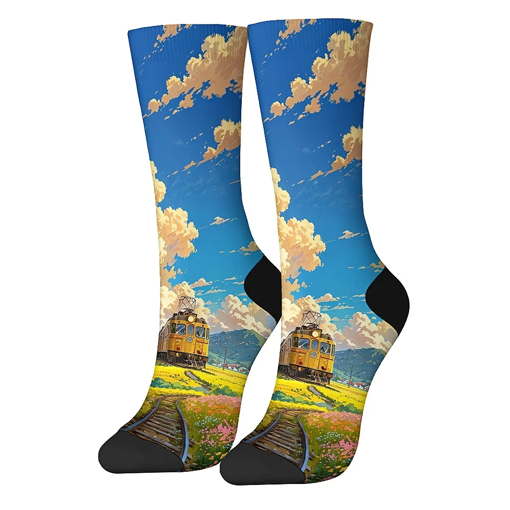 만화 기차, 새롭고 재미있는 남성용 양말, 승무원 양말, 편안하고 통기성, 레트로 캐주얼 트렌드, 남성용 최고의 선물