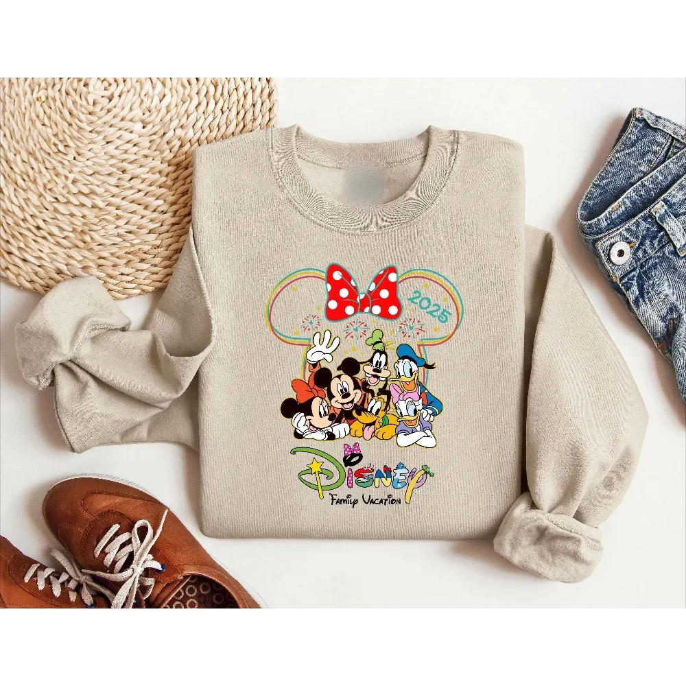 Bluza z nadrukiem Disney Mickey z 2025 roku, luźna odzież sportowa dla dziewczynek w stylu amerykańskim, ciepła na jesień i zimę, inspirowana stylem ins.