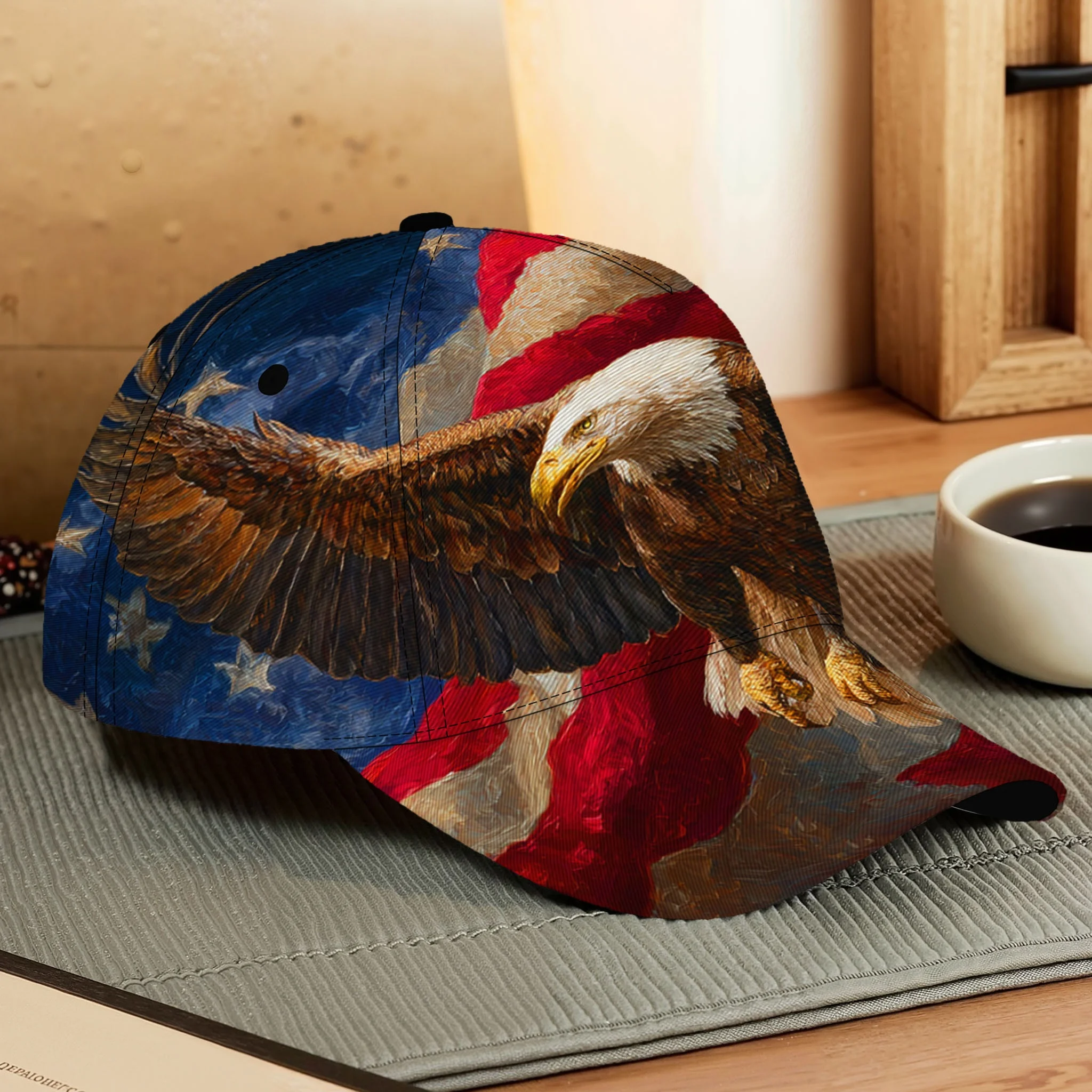 Unisex Baseball Cap Featuring an Abstract Design of an Eagle in Flight with The American Flag Perfect for Camping Sports