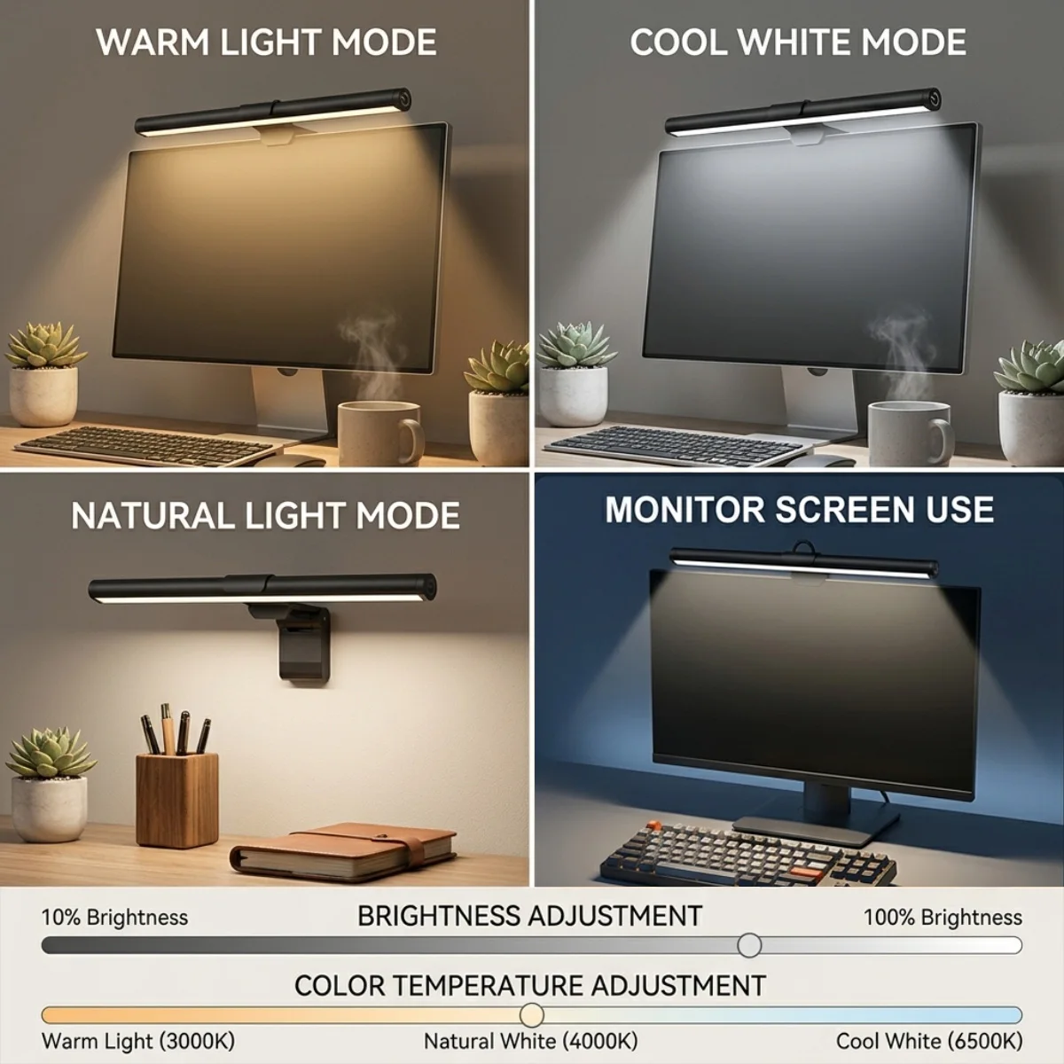 30CM CCT LED Computer Screen Hanging Light Bar Atmosphere Lamp for Work Study Read Gaming Dimming Lighting Monitor Light Bar