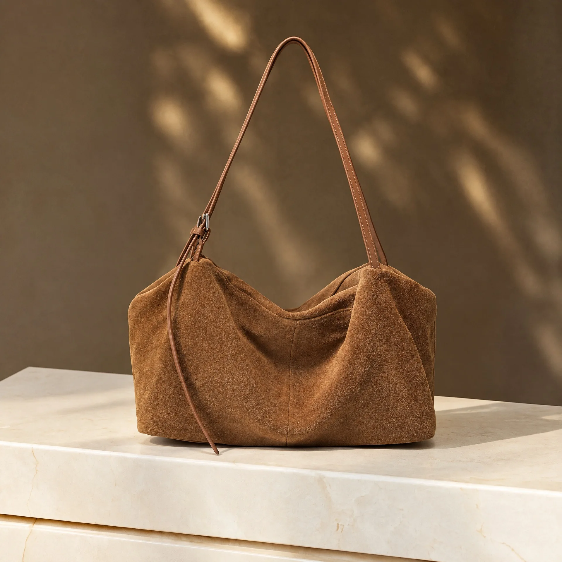 Vintage Large Capacity Suede Tote Bag Designer Trapeze Shoulder Bags for Women Luxury Genuine Leather Handbag and Purse 2026