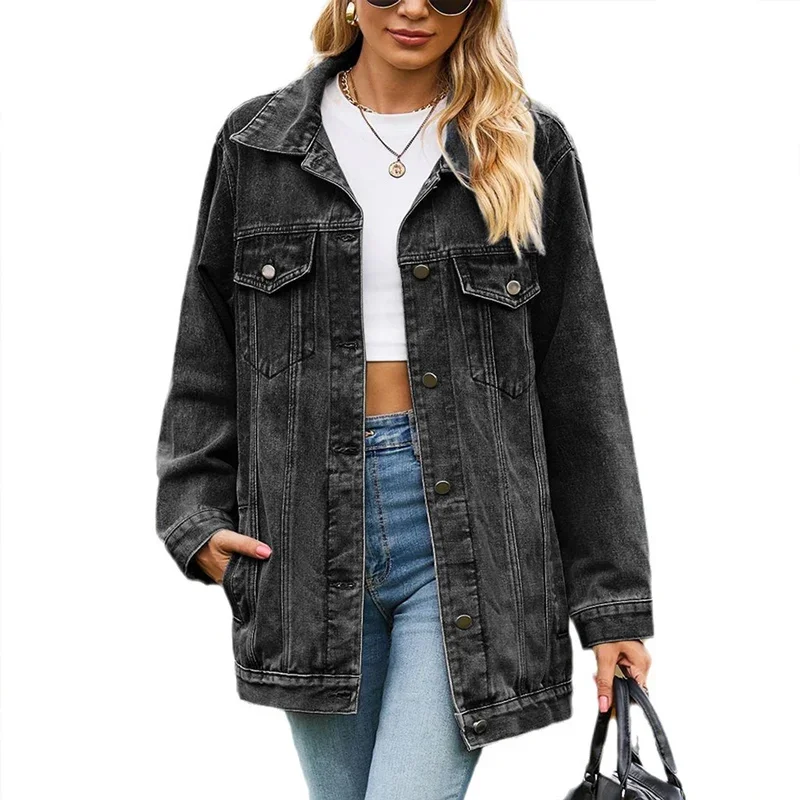 Vintage denim jaqueta feminina outono inverno solto lapela único breasted cardigan casaco senhoras moda casual commuter outerwear 2023