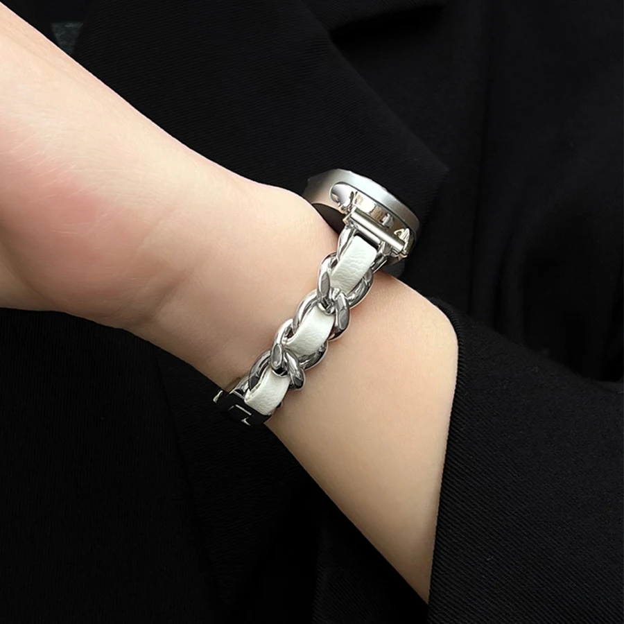 Pulseira feminina simples e fina para xiaomi mi band 8/9/10/nfc luz corrente de luxo pulseira de metal para miband 10 9 8 correa mi band