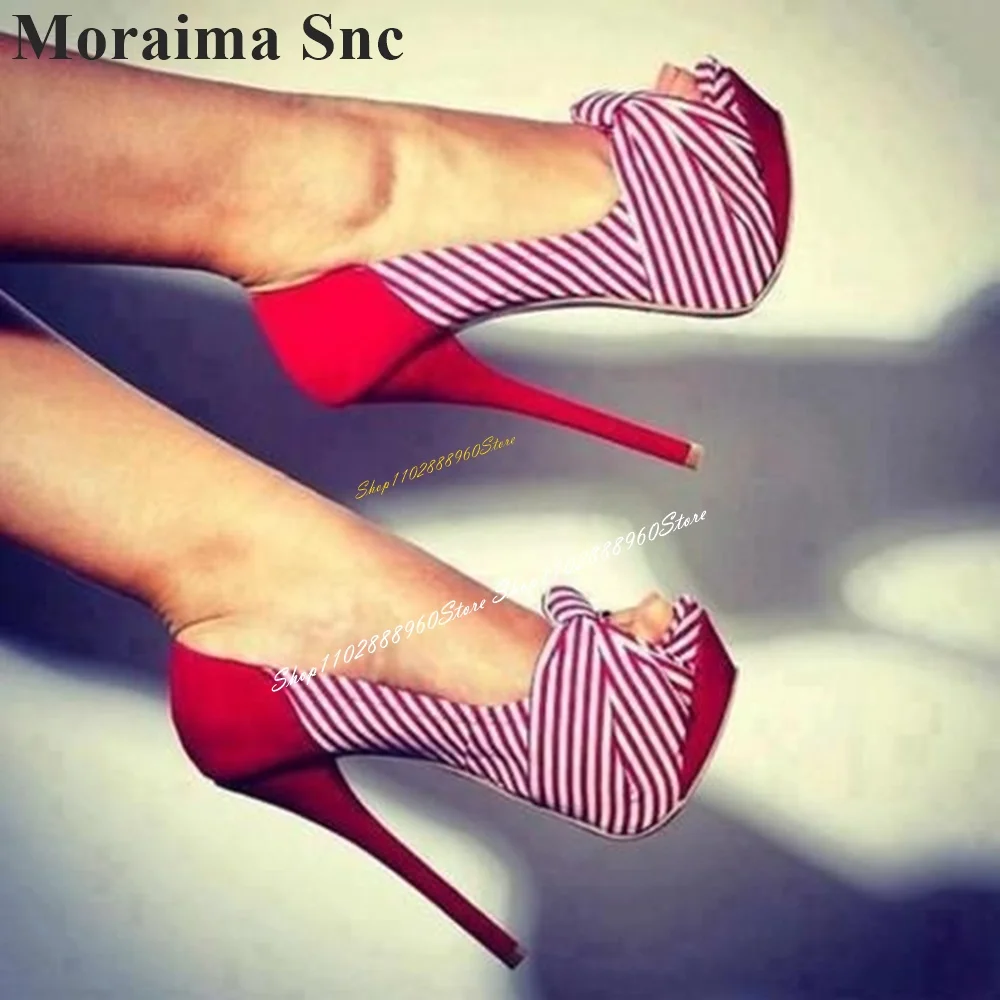 

Mixed Color Platform Splicing Striped Pumps Thin High Heel Shoes For Women Slip On Peep Toe 2024 Fashionable Zapatos Para Mujere