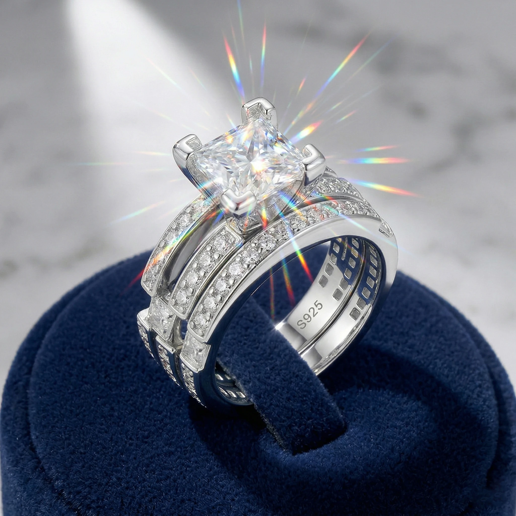 

2.5 Carat Princess Cut Moissanite Ring, 925 Sterling Silver 18K White Gold Plated, 7.5mm Square Engagement Ring, GRA Certificate