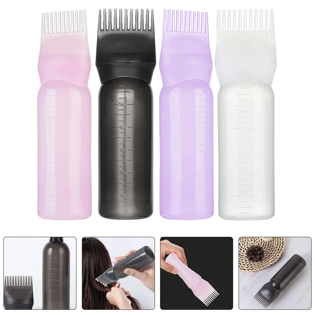 

4pcs Root Comb Applicator Bottle For Hair Dyeing Oil Application Reusable Lightweight Design Salon Home Use Hair Dyeing Tools